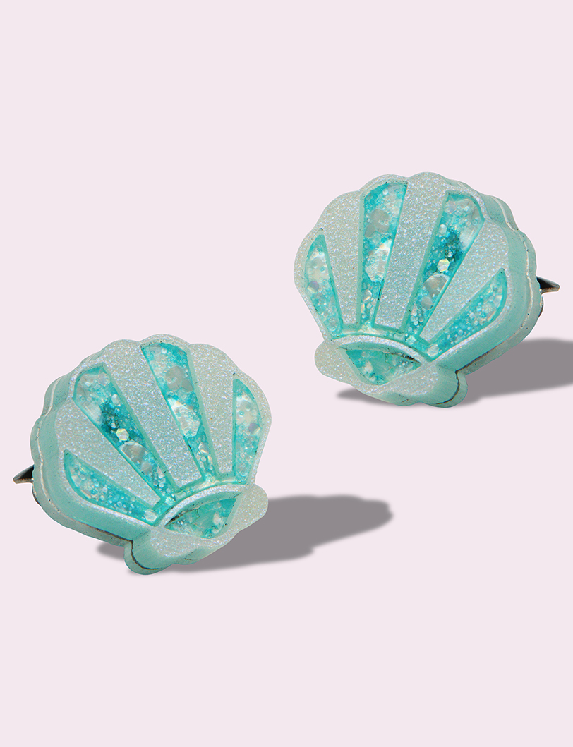 Cyan Seashell Stud Earrings